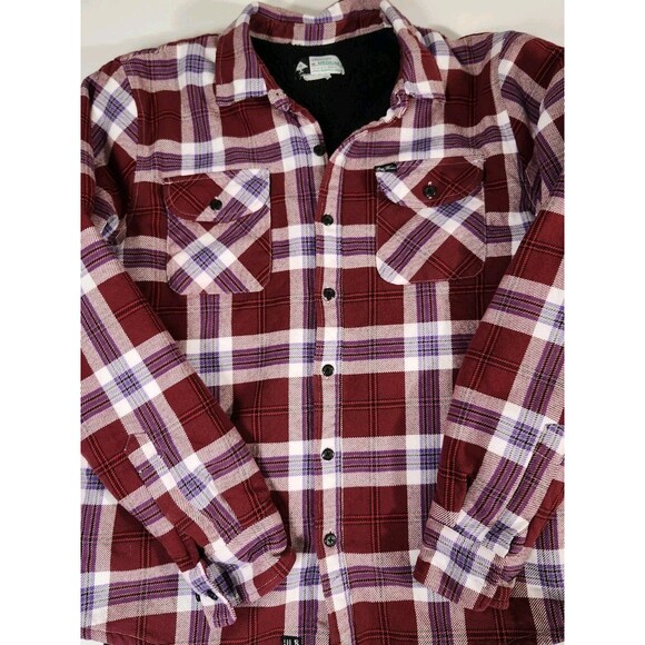 LRG Men's M Sherpa Lined Flannel Shirt Maroon/Purple Long Sleeve Pocket - Picture 3 of 10